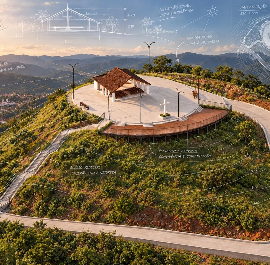 Estudo de concepção de capela e mirante.