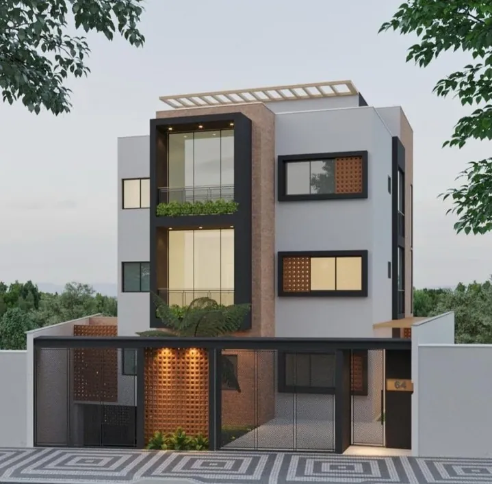 Perspectiva de projeto arquitetônico residencial.