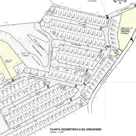 Planta de urbanismo de loteamento com 246 lotes.